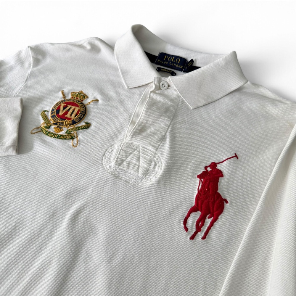 Ralph Lauren Big Pony Long Sleeve Polo Men L White County Riders & Jockey Club